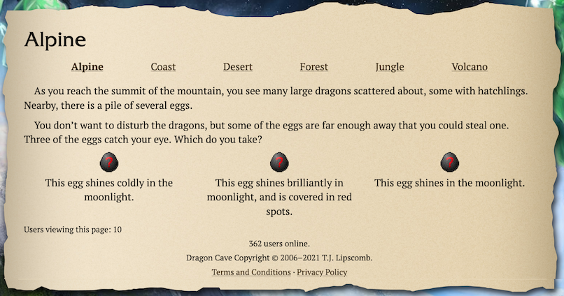 A screenshot of the Alpine displaying three eggs whose descriptions all have to do with shining in the moonlight. Left to right: Dark Lumina, Bleeding Moon, Light Lumina.