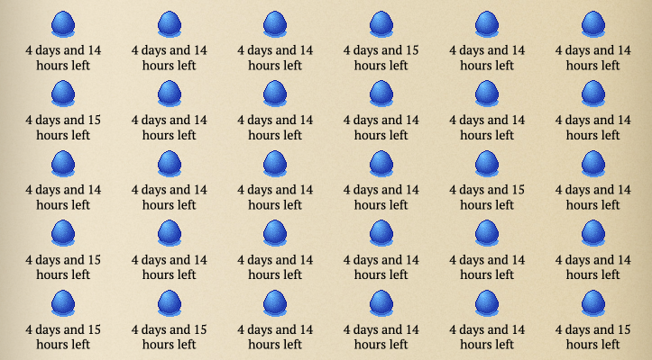 A screenshot of the Abandoned Page, showing every single one of the 30 eggs to be Water Dragon eggs.