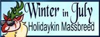 Winter in July Holidaykin Massbreed - Drawn image of Yulebuck in Sunglasses - 200 x 75 size